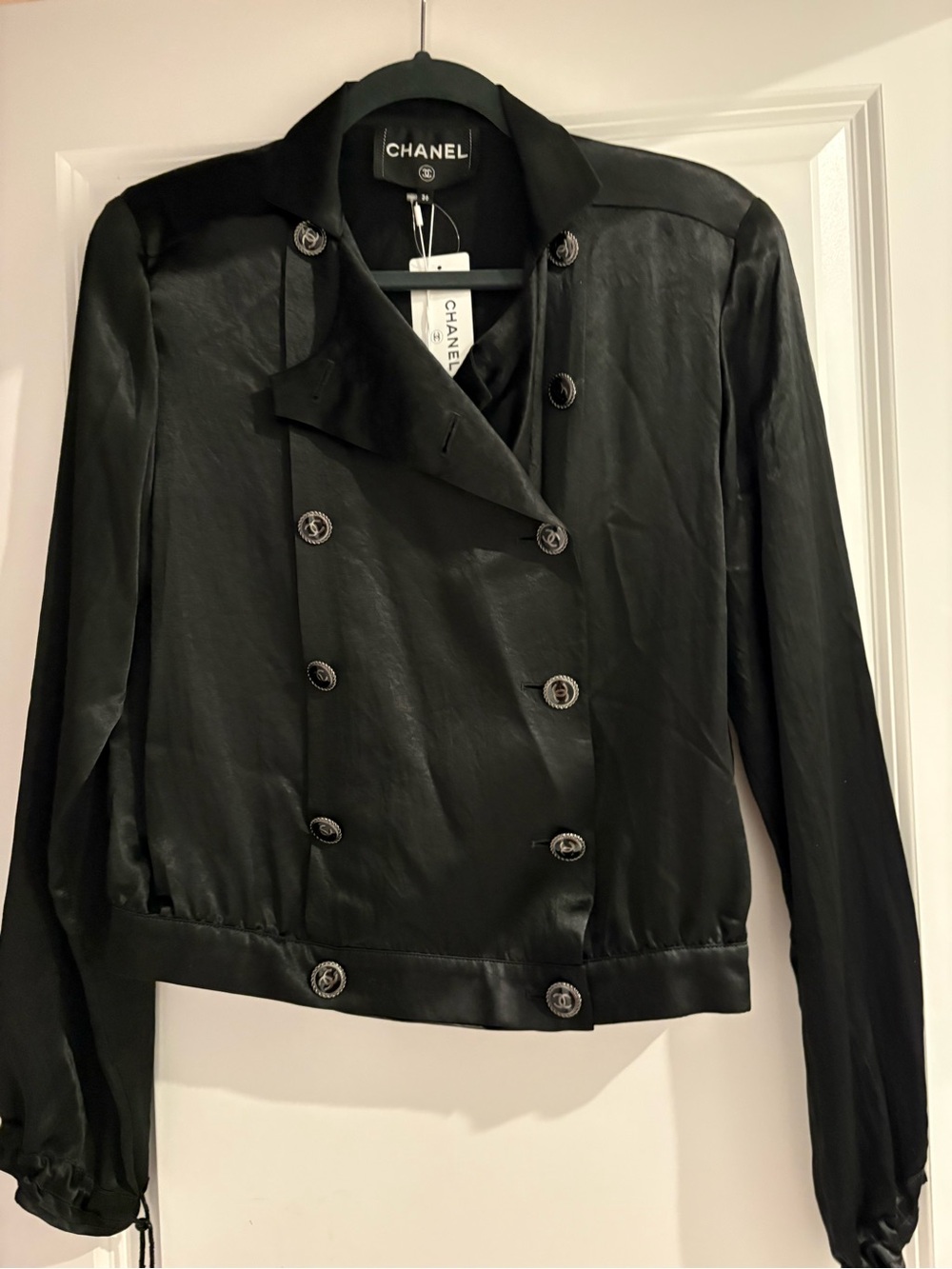 CHANEL Black Double-Breasted Bomber Jacket